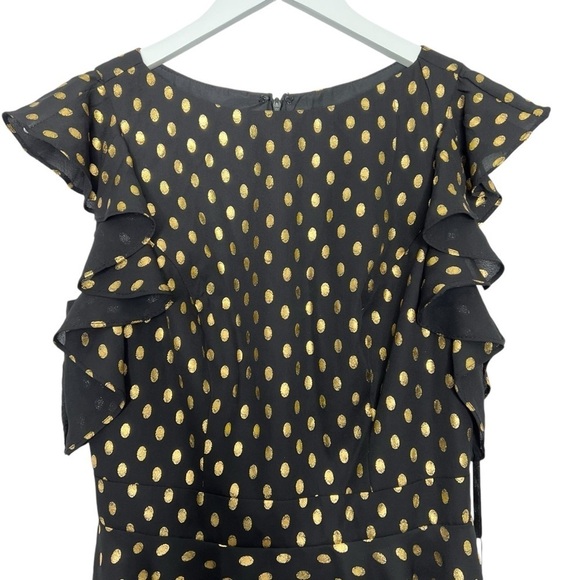 IEENA FOR MAC DUGGAL Ruffle Polka Dot Mini Dress Black Gold Size 4 NEW - Picture 10 of 16